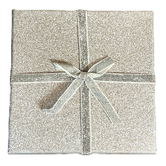 Sheffield Home Paper Goods Empty Square Silver Glitter Gift Box with Bow - Picture 3 of 6